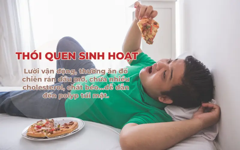 Lười vận động và thường xuyên ăn đồ nhiều chất béo, ngọt, dầu mỡ góp phần tăng nguy cơ bị polyp túi mật