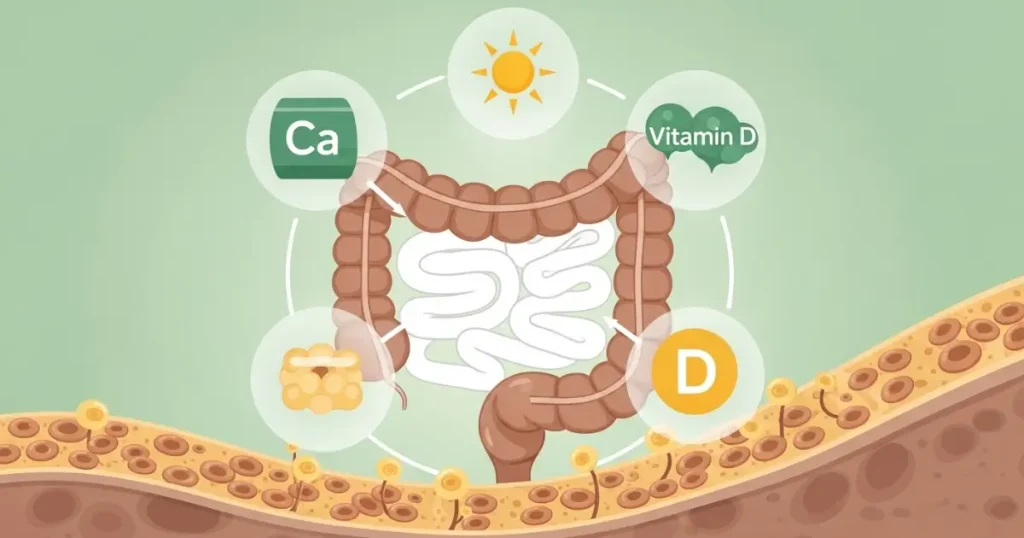 Nhiều nghiên cứu cho thấy Canxi và Vitamin D đóng vai trò quan trọng trong việc điều hòa sự phát triển của tế bào ruột, giúp ngăn chặn sự tăng sinh