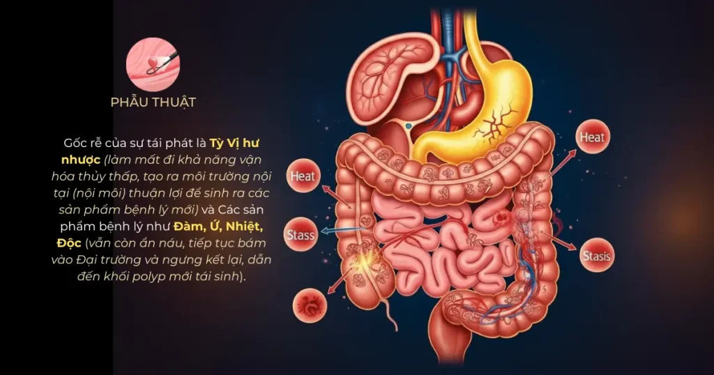 Nguyên nhân tái phát polyp đại tràng sau phẫu thuật theo YHCT