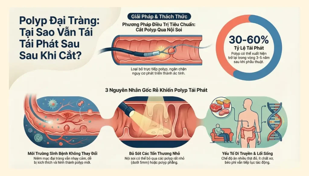Polyp Đại Tràng thường tái phát sau phẫu thuật được cho là do Môi trường sinh bệnh không thay đổi