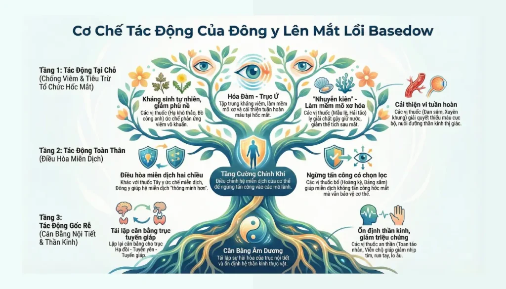 Chữa Mắt Lồi Bằng Đông Y có hiệu quả không? Giải đáp từ chuyên gia Cơ Chế Tác Động Của Đông y Lên Mắt Lồi Basedow
