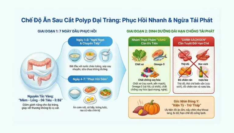 Sau Cắt Polyp Đại Tràng Nên Ăn Gì, Kiêng Gì Để Nhanh Hồi Phục và Ngừa Tái Phát?