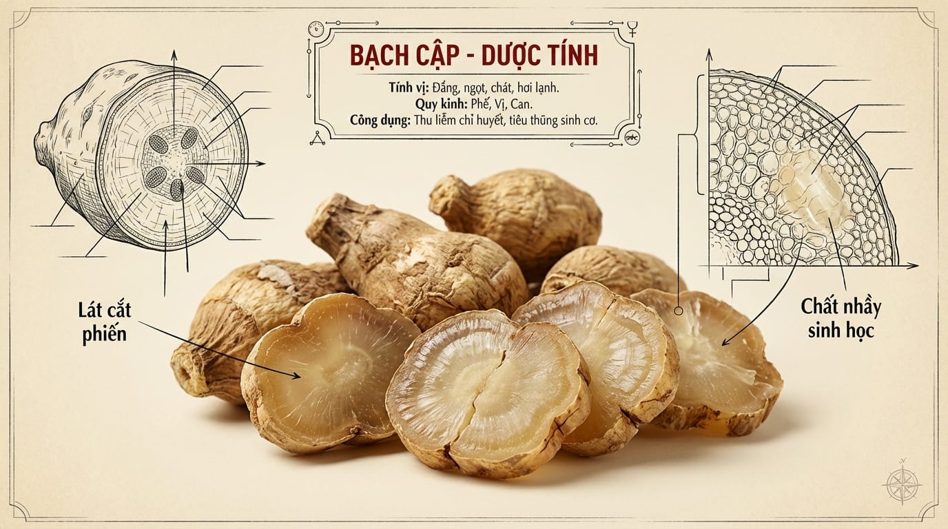 Bạch Cập (白芨): Vị thuốc Thu Liễm Chỉ Huyết – “Keo Dán Sinh Học” Tự Nhiên Cho Vết Thương và Niêm Mạc Dạ Dày 2. Phân Tích Dược Tính Của Bạch Cập Theo Y Học Hiện Đại
