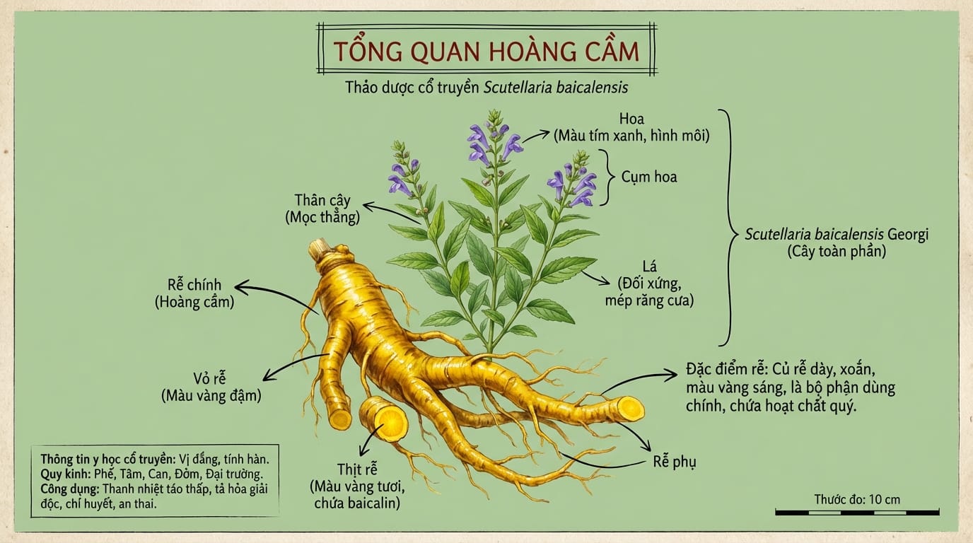 Hoàng Cầm (黄芩): Vị Thuốc Thanh Phế Nhiệt, Trừ Thấp & An Thai – Khắc Tinh Của Các Chứng Viêm 1: Tổng Quan Về Hoàng Cầm – “Ngọn Cờ Vàng” Của Dược Liệu Thanh Nhiệt