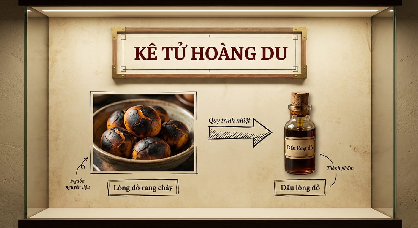 Kê Tử Hoàng: Vị Thuốc "Tư Âm Dưỡng Huyết" Trân Quý Ẩn Mình Trong Lớp Vỏ Canxi 4. Kê Tử Hoàng Du (Dầu Lòng Đỏ Trứng) – "Thần Dược" Cho Các Bệnh Ngoài Da