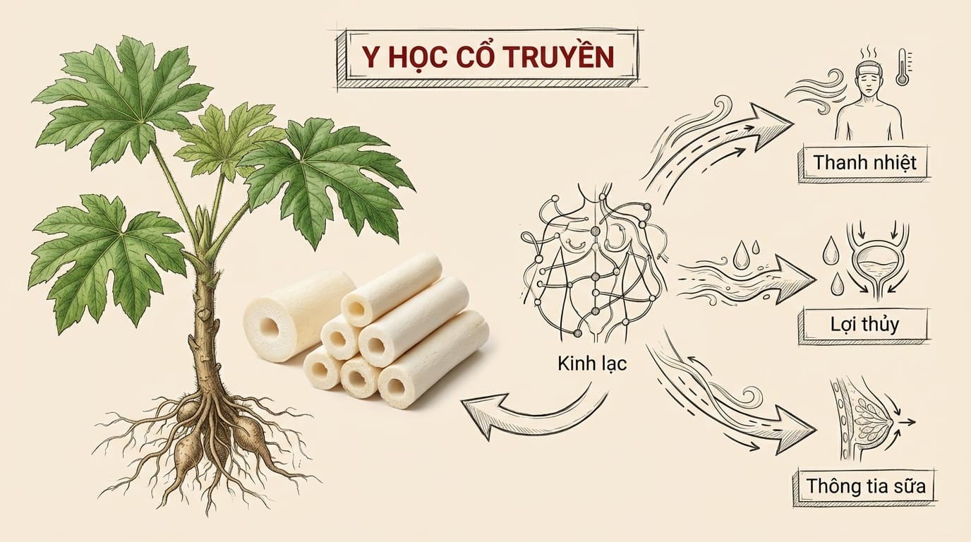 Thông Thảo (通草): Vị thuốc Thanh Nhiệt Lợi Thủy “Bảo Bối” Cho Phụ Nữ Sau Sinh Giúp Thông Tia, Lợi Sữa 3. Luận Giải Sâu Sắc Về Thông Thảo Theo Y Học Cổ Truyền